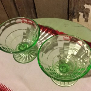 Dessert Cup Depression Green Glass Drink Antque