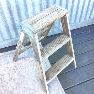 Ladder Two Step Wood Rustic Farm Antique