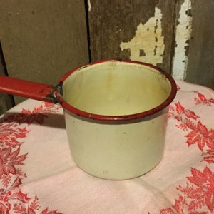 Pan Enamelware Red White Sauce Antique