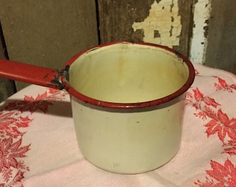 Pan Enamelware Red White Sauce Antique