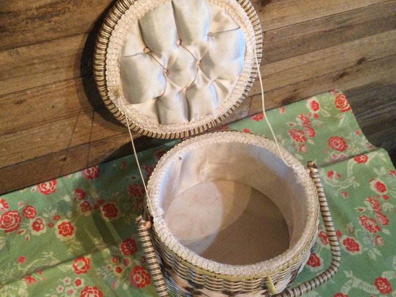 Sewing Basket Box Pink Round Vintage Childs Etsy