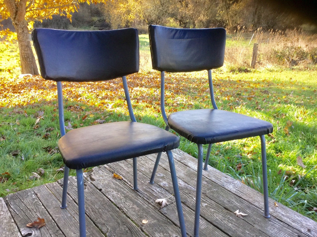 Chairs Kitchen Black Vinyl Vintage Metal Frame Etsy
