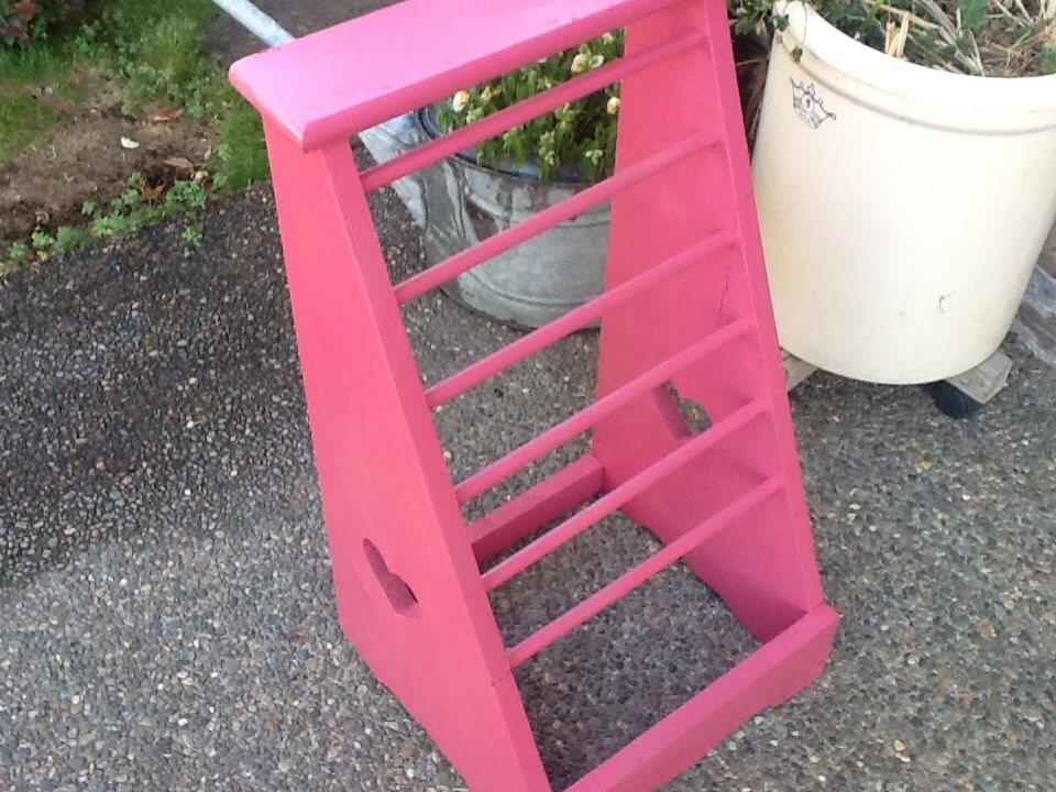 Magazine Rack Pink Wood Standing Vintage Paper