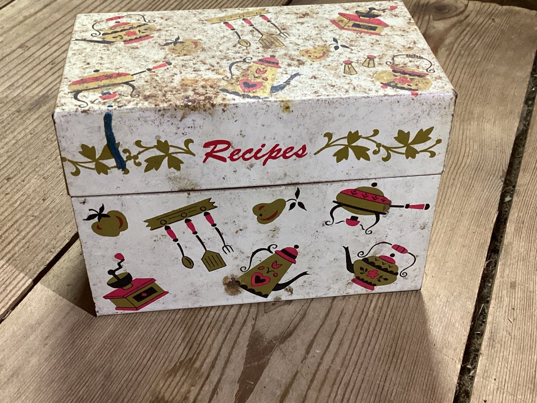 Recipe Box Metal Kitchen Antique Etsy
