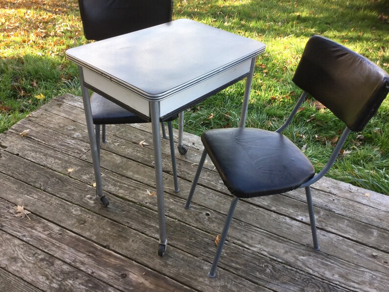 Chairs Kitchen Black Vinyl Vintage Metal Frame Etsy