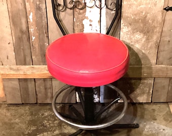 Bar Stool Red Vinyl Cast Metal Mid Century