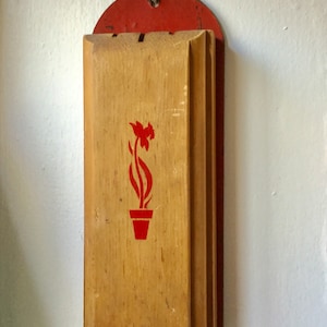 Knife Holder Vintage Red Wood Hanging Kitchen