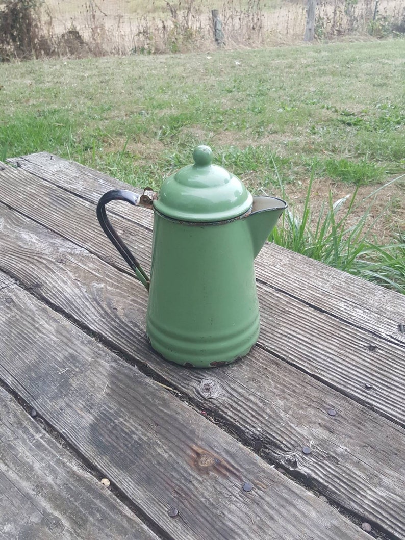 Coffee Pot Enamelware Green Antique 1940 Etsy