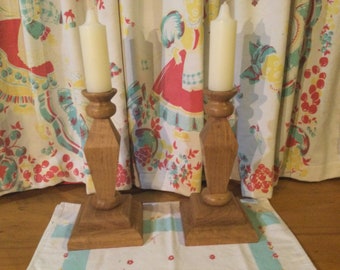 Candlestick Holders Wood Large Vintage