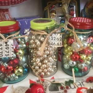 Christmas Balls Vintage blue Mason Jar Decor Gift Idea
