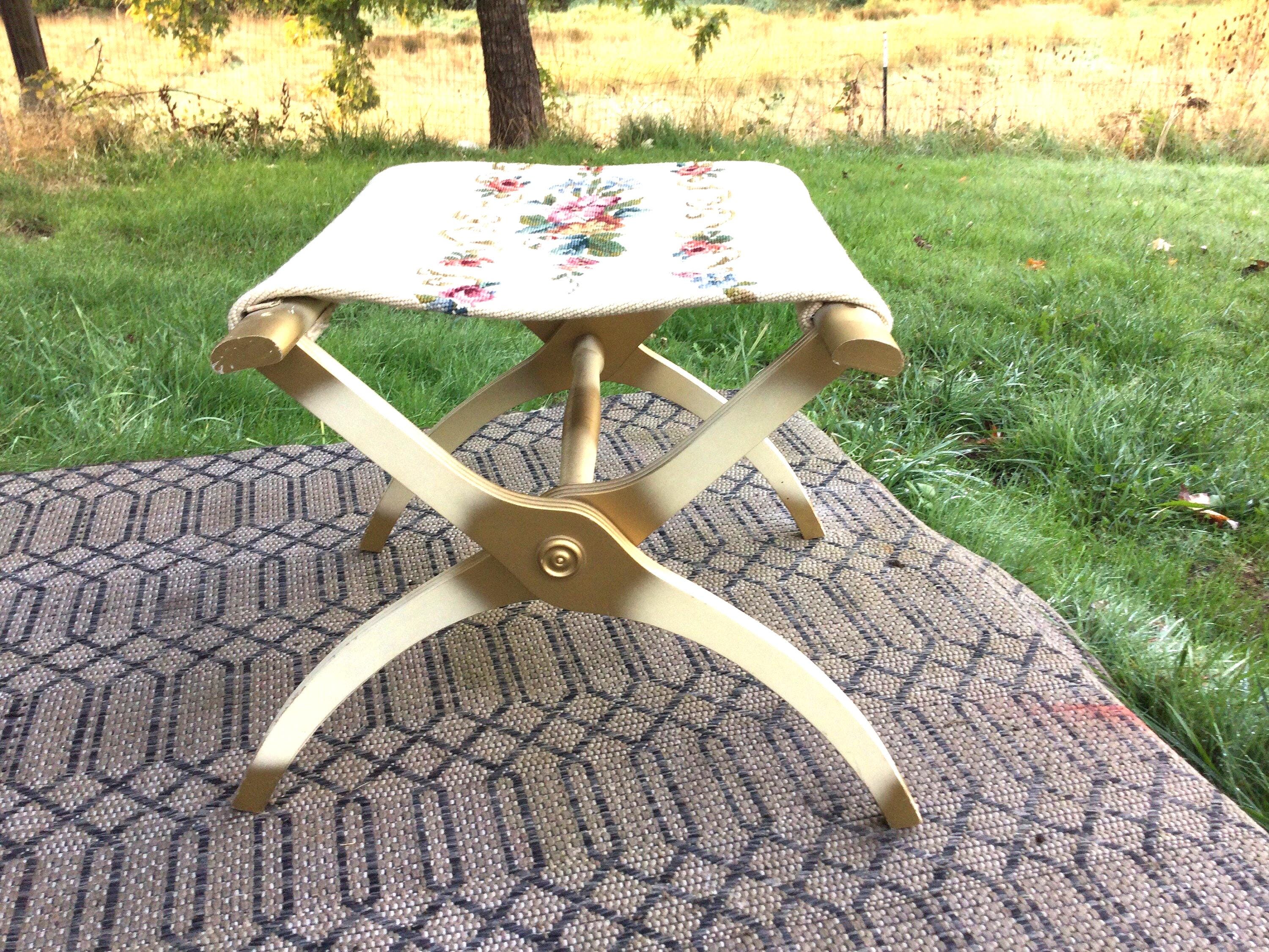Bench Needlework Wood Frame Folding Vintage - Etsy