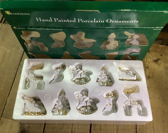 Ornaments Porcelain Holiday Hand Painted Boxed Set Vintage