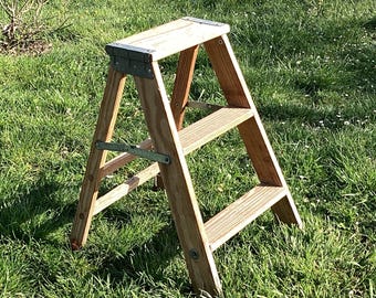 Ladder Two Step Wood Rustic Farm Antique