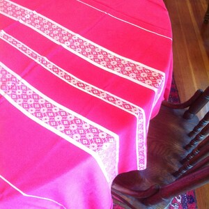 Red Tablecloth with Silvery Stripe