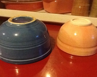 Bowls Pottery Ringed Hand Glazed Blue Peach