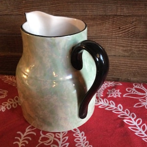 Pottery Pitcher Green Swirl Mid Century