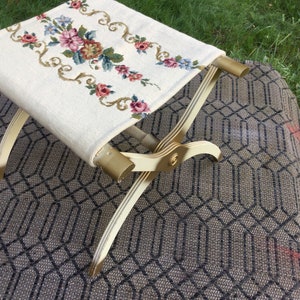 Bench Needlework Wood Frame Folding Vintage