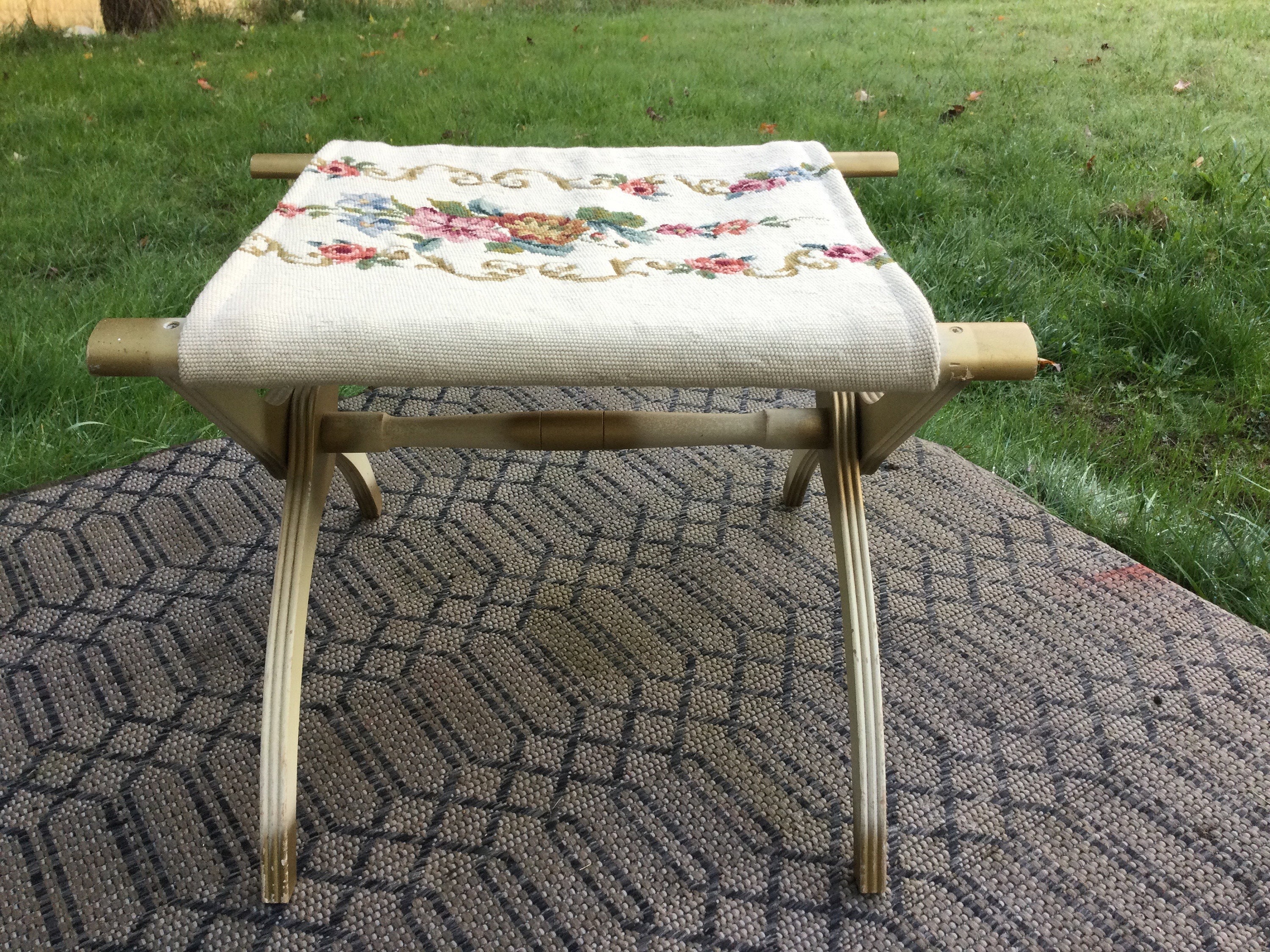 Bench Needlework Wood Frame Folding Vintage - Etsy