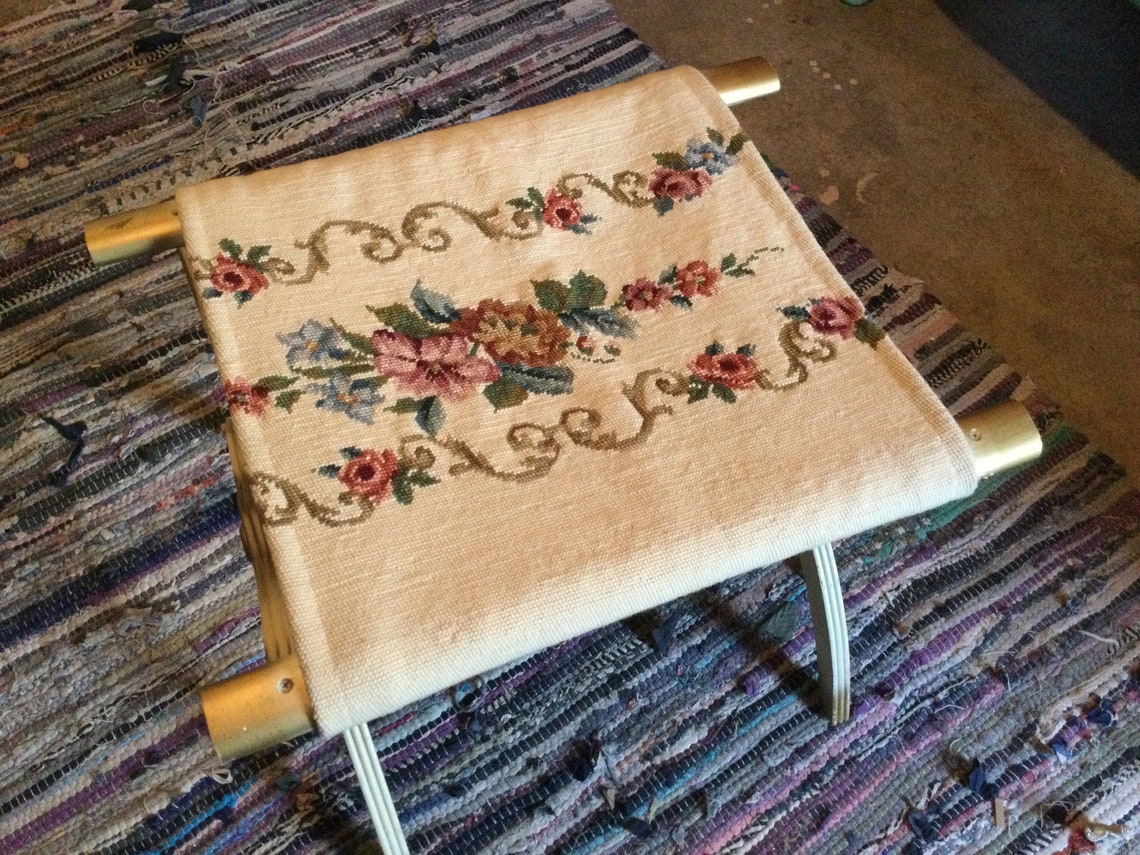 Bench Needlework Wood Frame Folding Vintage - Etsy