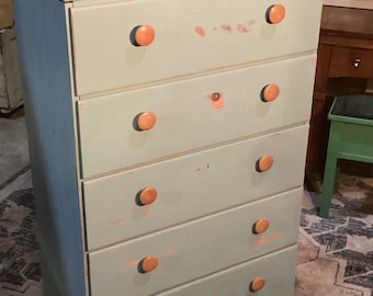 Dresser Wood 5 Drawer Vintage