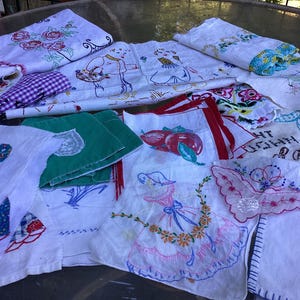 Embroidered Fabric Scraps Collage Material Antique