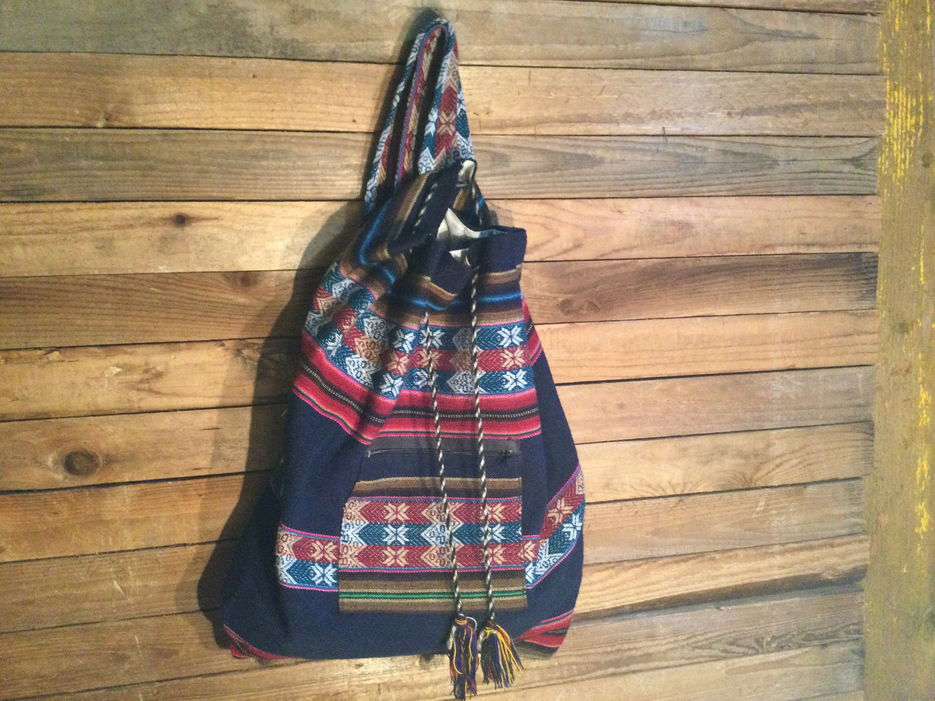 Textile Backpack Genuine Leather Rainbow Woven Natural Dyes Made in Bolivia BOHO Tribal Woven Backpack Boho Aztec Hippie Southwestern Baja  main image 2