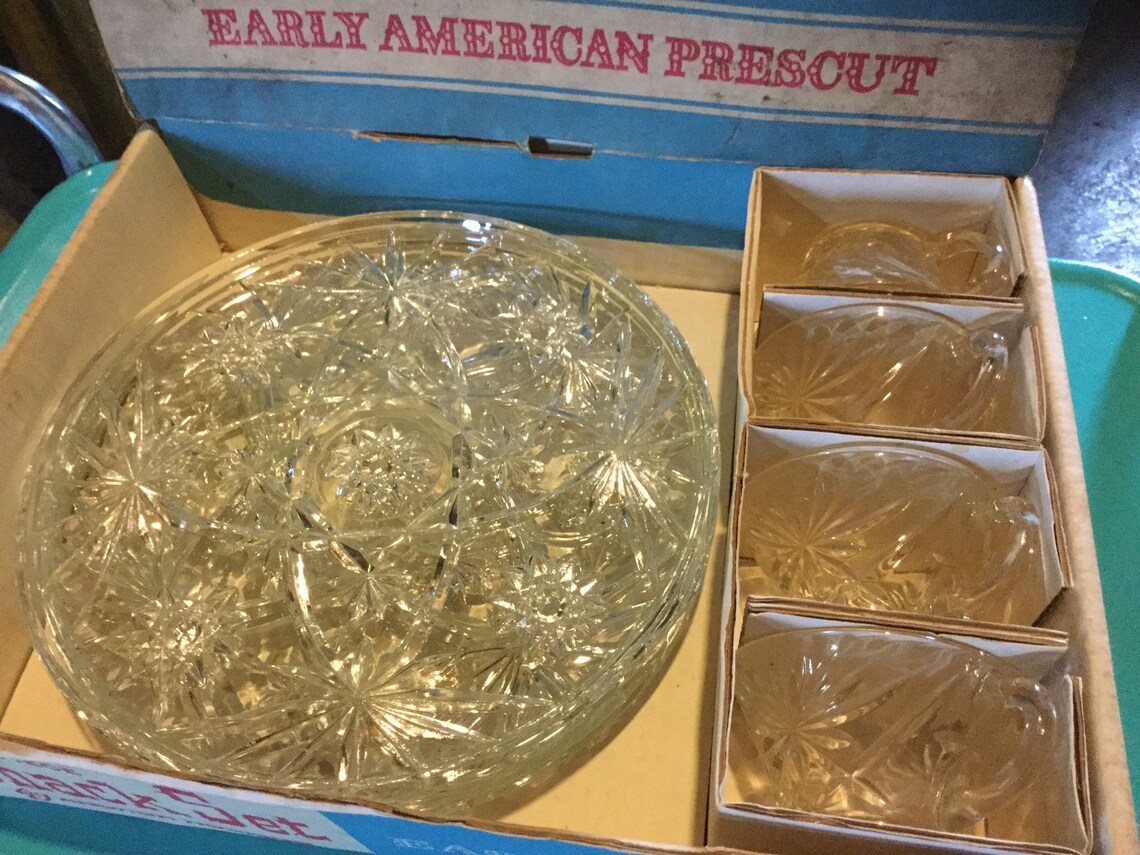 Snack Set Anchor Hocking Glass Vintage Etsy