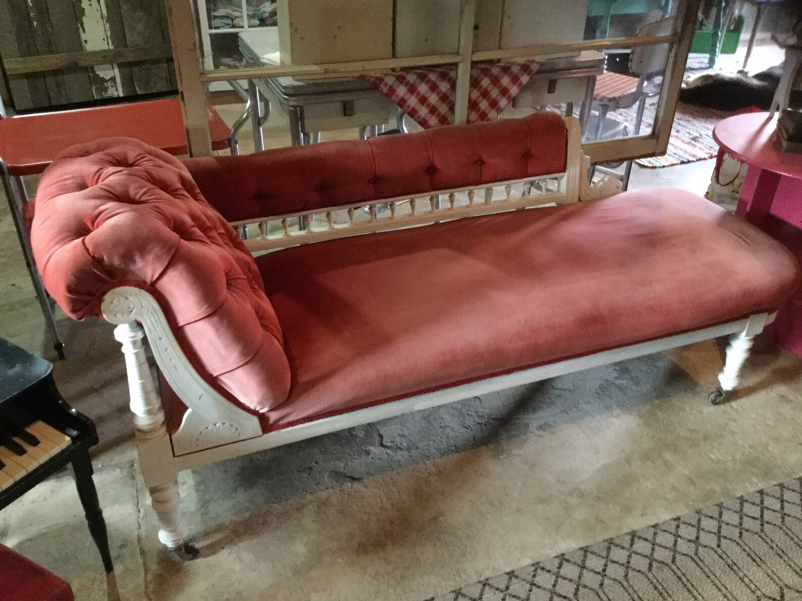 Couch Fainting Eastlake Style Red Velvet Wheeled Antique Etsy