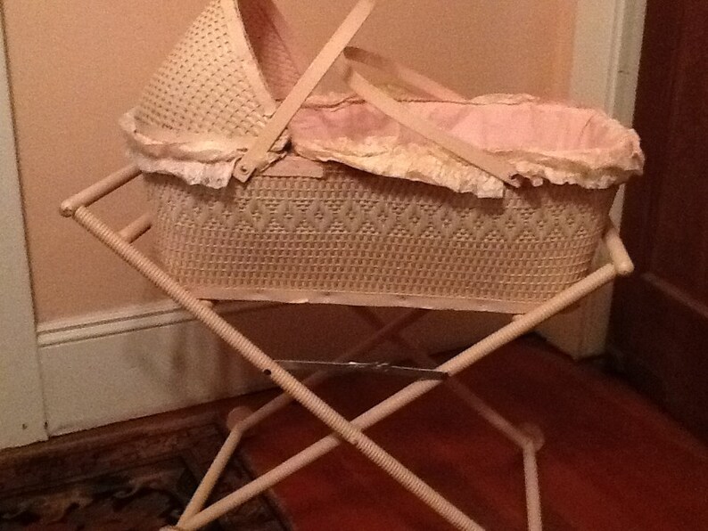 Baby Crib Pink Wicker 1940 Bassinette Nursery Furniture Etsy