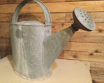 Vintage Watering Can Pitcher ~ Antiqued Galvanized Metal Rustic Farmhouse Vase