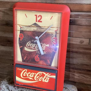 Coca-Cola Clock Sign Retro Red Plastic Vintage