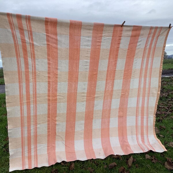 Sheet Blanket Peach Striped Antique