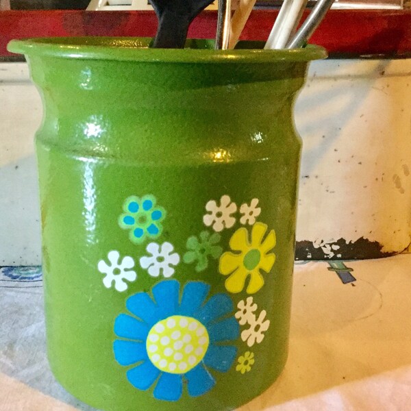 Utensil Canister Blau Gänseblümchen Metall 1960