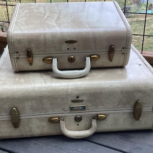 Suitcase Marbled White Samsonite Gold Antique