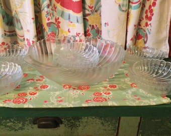 Salladsset Skål Musslor Frostat Glas Vintage