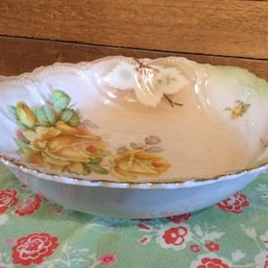 Bowl Hand Painted Germany China Yellow Roses Antique