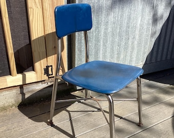 Childs School Chair Blue Mid-Century Chrome