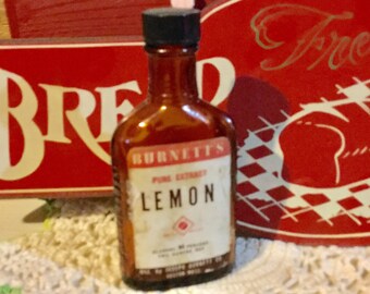Bottle Lemon Extract Brown Glass Burnetts
