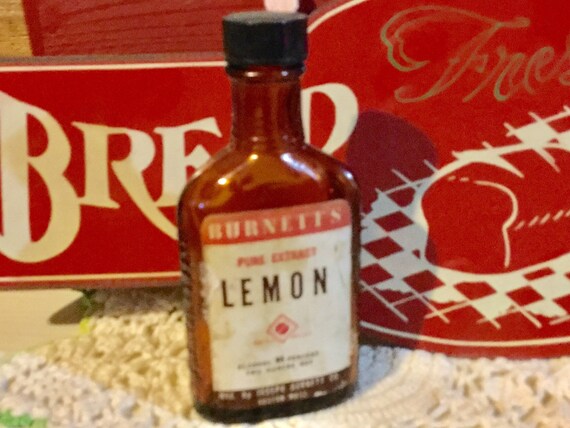 Bottle Lemon Extract Brown Glass Burnetts