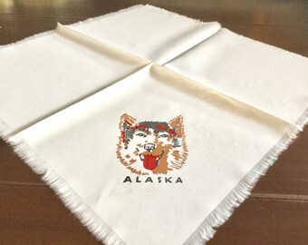 Handkerchiefs Alaskan Husky Souvenir Nylon Vintage