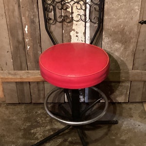 Bar Stool Red Vinyl Cast Metal Mid Century