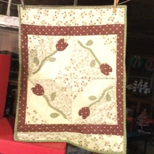 Quilted Wall Hanging Appliqué Flowers Sage Rose