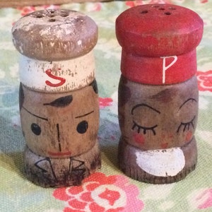Salt Pepper Shakers Chef Wood 1940