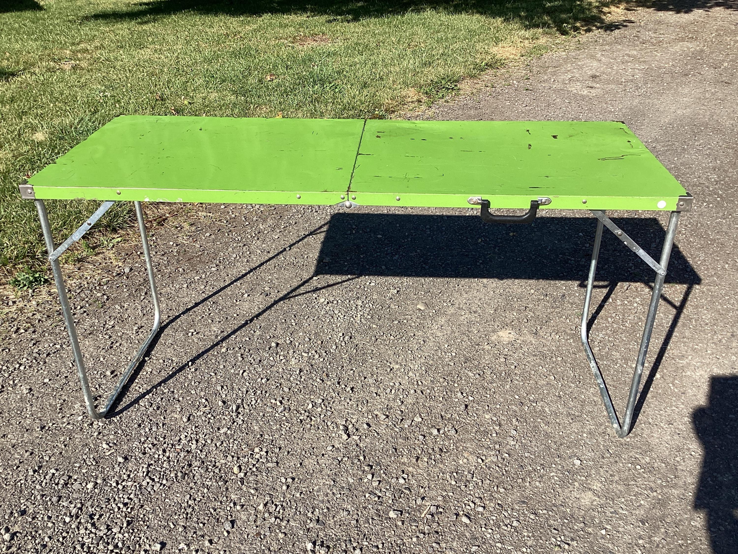 Camp Table Metal Folding Green Vintage