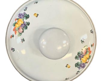 Tapa de esmalte vintage con estampado de frutas, decoración de cocina estilo cottagecore, tapa de olla de metal retro con estampado floral.