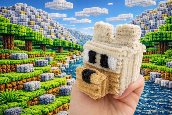 Handmade Blocky Wolf Figurine – Pipe Cleaner Animal Inspired by Minecraft
