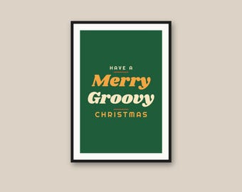 Groovy Christmas Print, Retro 70s Holiday Wall Art (Digital Download)