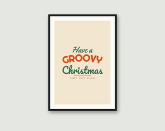 Retro Christmas Printable Wall Art, Groovy Christmas Print, Instant Download Holiday Decor