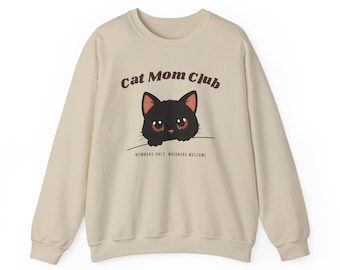 Cat Mom Club Crewneck, Retro Black Cat Design, Cozy Gift
