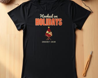 Crochet Lover Christmas Tee, Hooked on Holidays Yarn Lover Gift